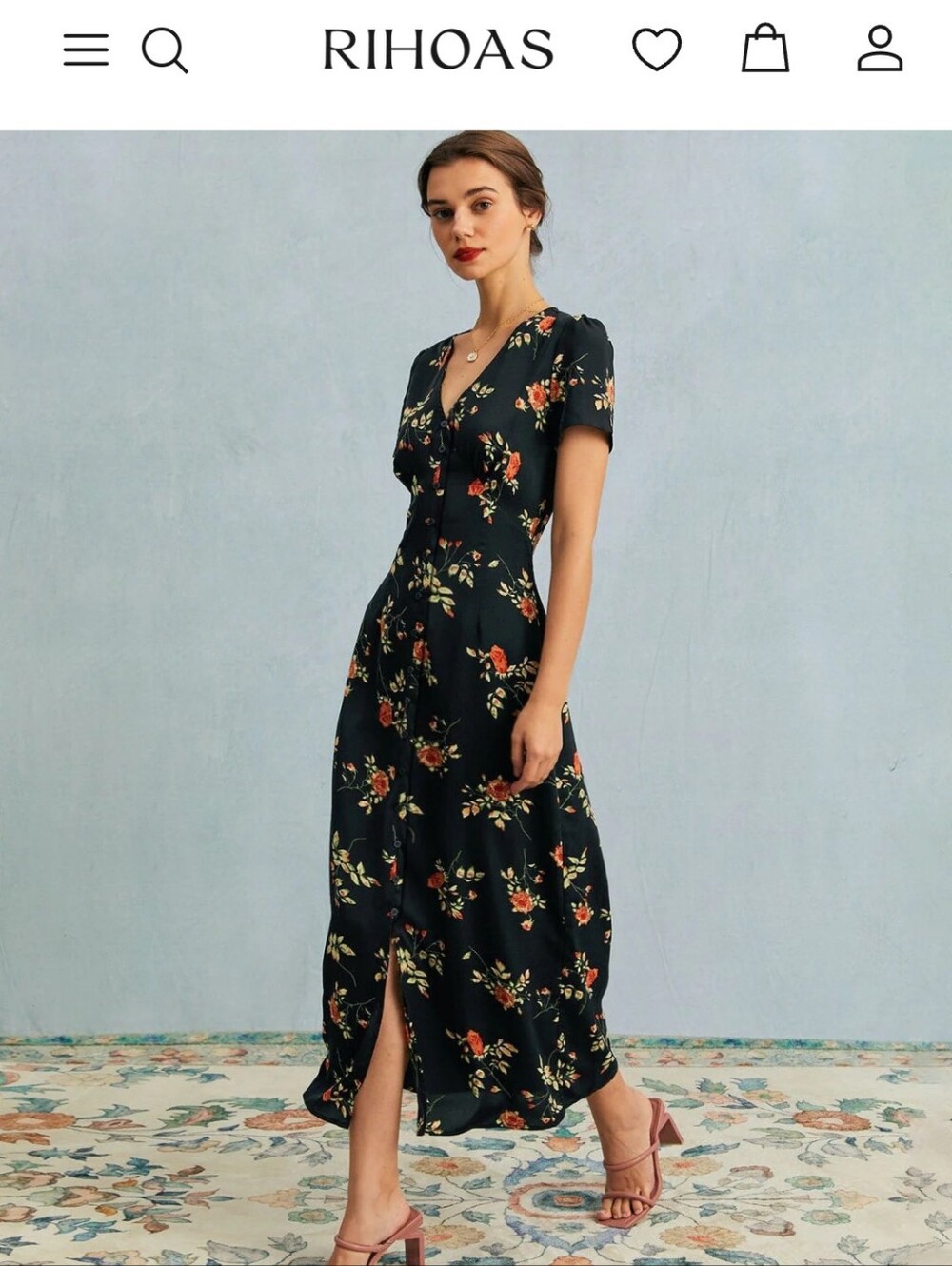 RIHOAS Black Maxi Dress with Orange Floral Print